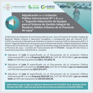 GIRSU. Anuncian adjudicaci&oacute;n de una Licitaci&oacute;n P&uacute;blica Internacional
