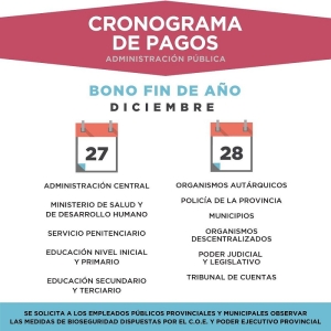 Cronograma del Bono Fin de A&ntilde;o para la Administraci&oacute;n P&uacute;blica