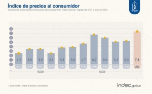 El &iacute;ndice de precios al consumidor subi&oacute; 7,4% en julio