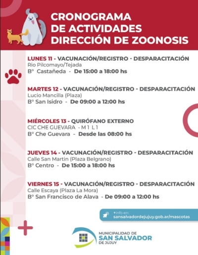 Zoonosis realizar&aacute; operativos de vacunaci&oacute;n, desparasitaci&oacute;n y quir&oacute;fano externo en distintos barrios de la ciudad
