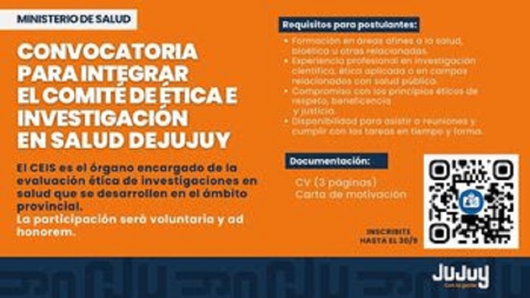 Convocan a integrar el Comit&eacute; de &Eacute;tica e Investigaci&oacute;n en Salud de Jujuy