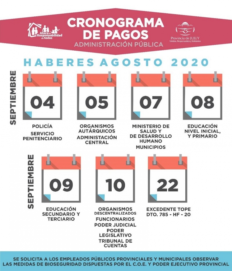 Cronograma de pagos agosto 2020