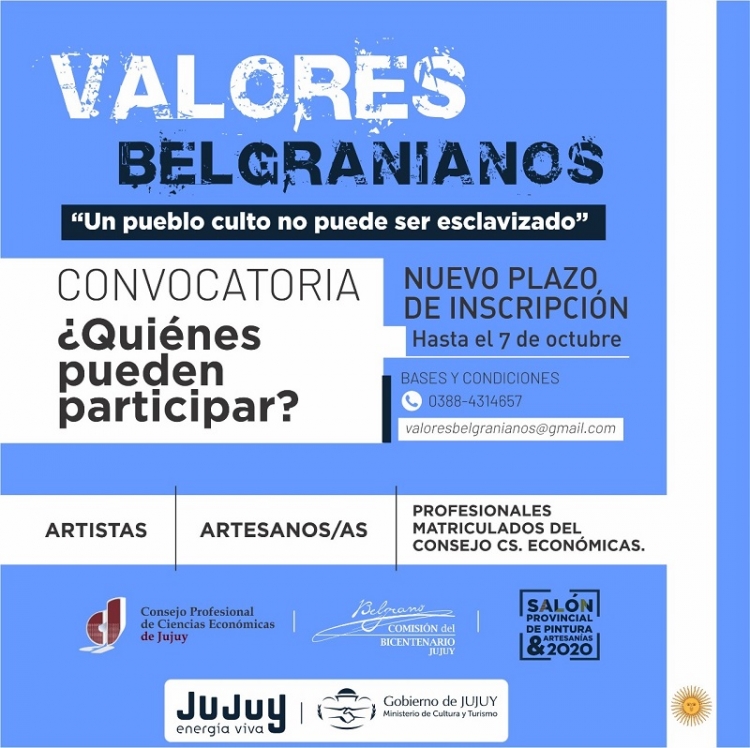 Extienden la inscripci&oacute;n para sal&oacute;n provincial &ldquo;Valores Belgranianos&rdquo;