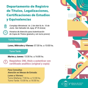 D&iacute;as y horarios de atenci&oacute;n para Autenticaci&oacute;n de Copia de T&iacute;tulos