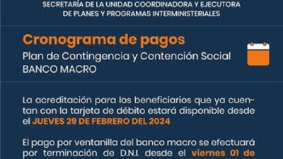 Cronograma de pagos de Plan de Contingencia y Contenci&oacute;n Social