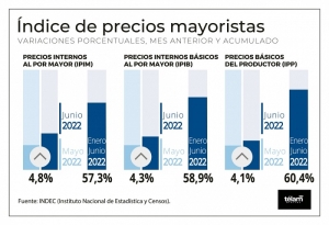 El &iacute;ndice de precios mayoristas subi&oacute; 4,8 % en junio y el costo de la construcci&oacute;n 6,3%