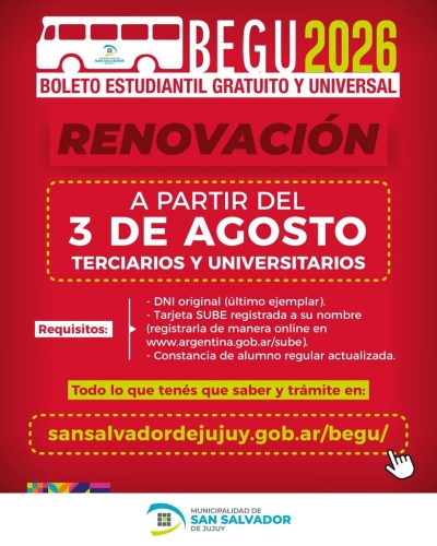 El d&iacute;a 3 de agosto iniciar&aacute; el reempadronamiento del BEGU para universitarios y terciarios