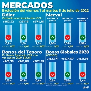 Los d&oacute;lares burs&aacute;tiles bajaron 2,8%, la bolsa subi&oacute; 3,99% y los bonos en d&oacute;lares cayeron US$3,5