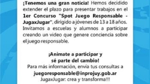 Se extiende la convocatoria al concurso de spots sobre Juego Responsable