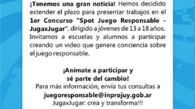 Se extiende la convocatoria al concurso de spots sobre Juego Responsable