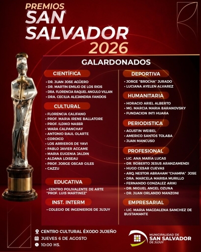 Los Premios San Salvador 2026 ya tienen a sus distinguidos: anunciaron a los 35 galardonados