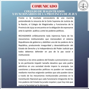 LOS MAGISTRADOS Y FUNCIONARIOS JUDICIALES DE JUJUY RECHAZARON LA MARCHA CONTRA LA SUPREMA CORTE