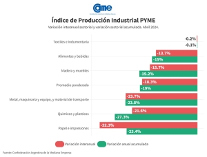La industria pyme cay&oacute; 18,3% anual en abril