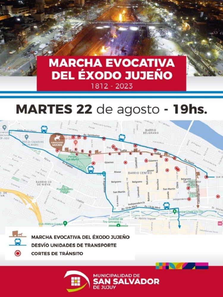 Todos los detalles del tr&aacute;nsito por la Marcha Evocativa y el Desfile C&iacute;vico, Militar y Gaucho por el &Eacute;xodo Juje&ntilde;o