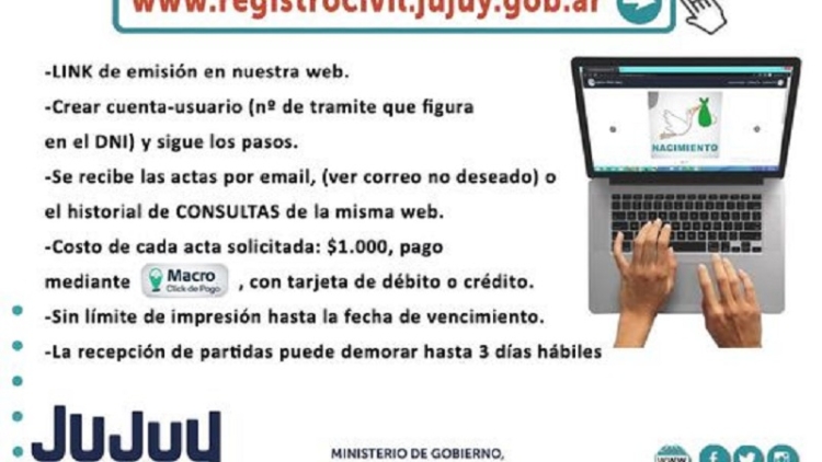 El Registro Civil solicita a los ciudadanos realizar el pedido en forma online para evitar filas